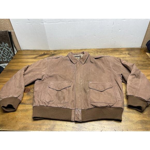 Vintage G-III Global Identity Brown Leather Bomber Jacket Size Large - Picture 1 of 12